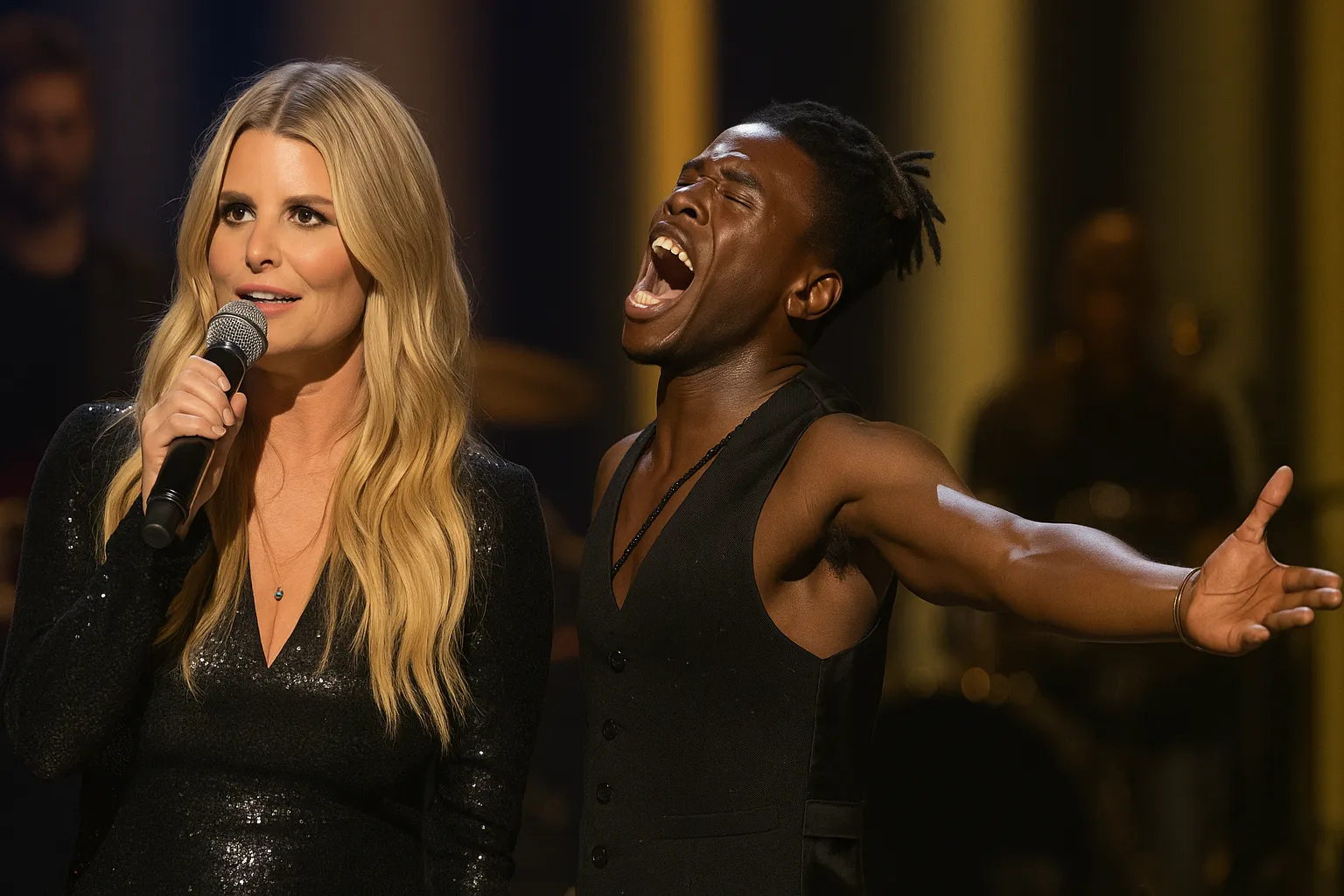 Jessica Simpson and Jamal Roberts perform